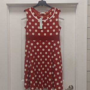 Dressfo Deep Red Polka Dot Sleeveless Swing Dress Sz 14
